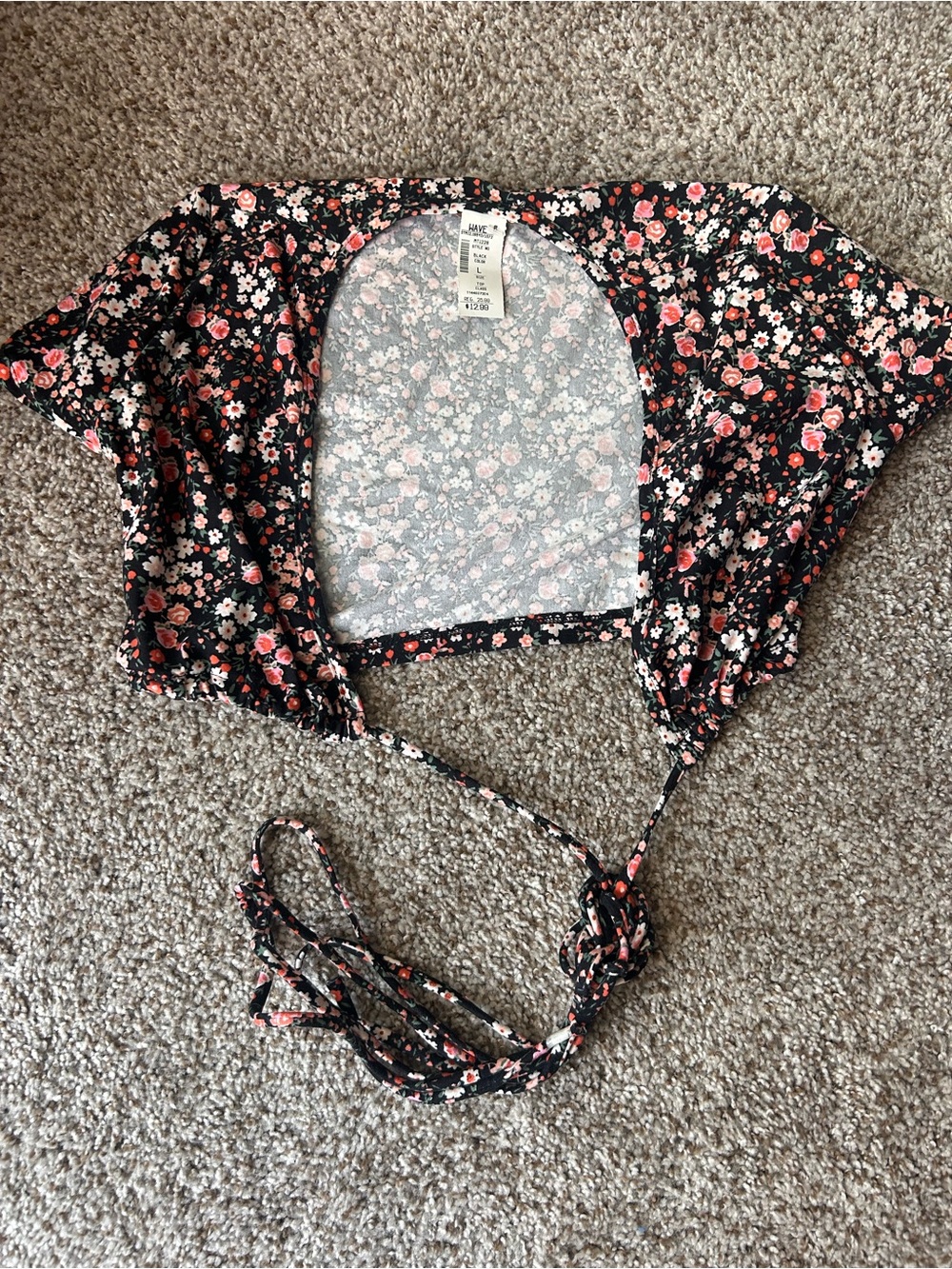 H&M Black Floral Tie-Front Crop Top